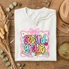 Second Grade Pink Bow Wavy Frame Crew Neck Tee, White Unisex Relax Fit Short Sleeve 2nd Grade Teacher Back To School Classroom Team T Shirt