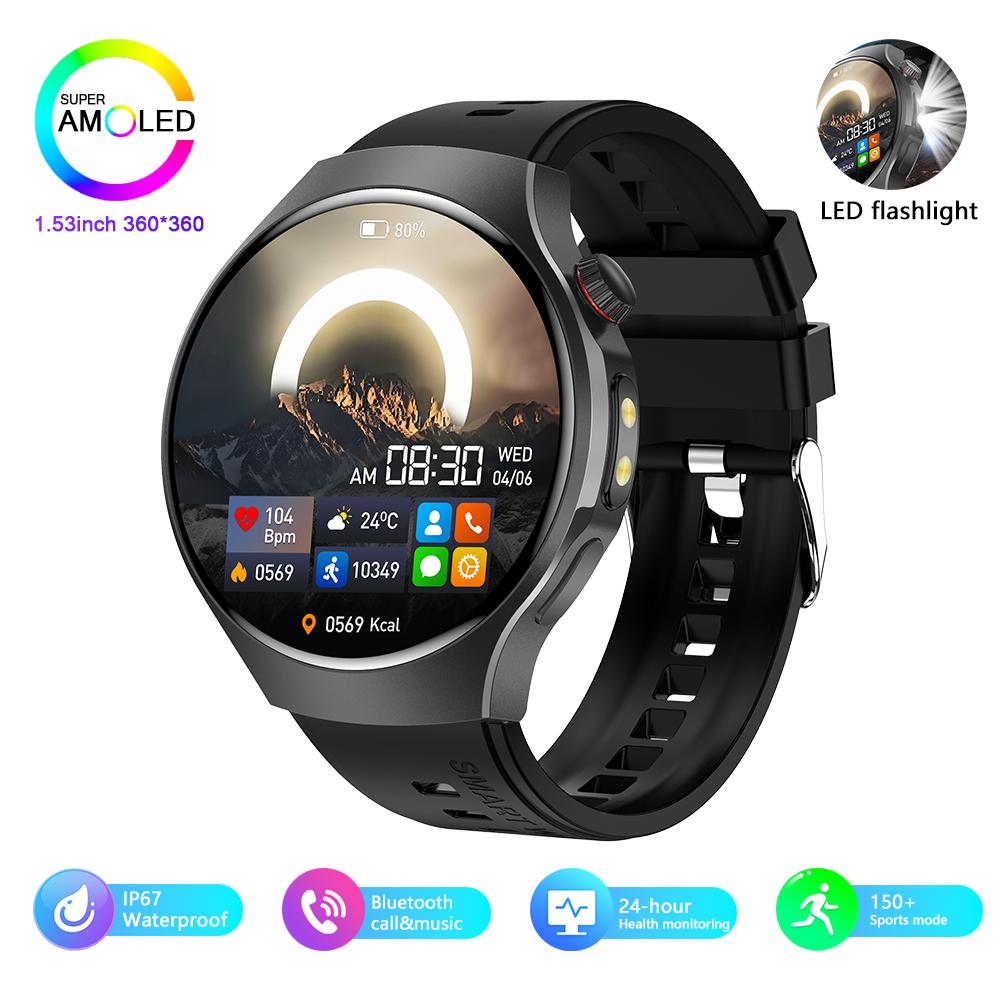 Outdoor Sports Men Smartwatch 1.53 360*360 HD AMOLED Screen LED Flashlight IP67 Waterproof Voice Call Smartwatch Gifts for Men