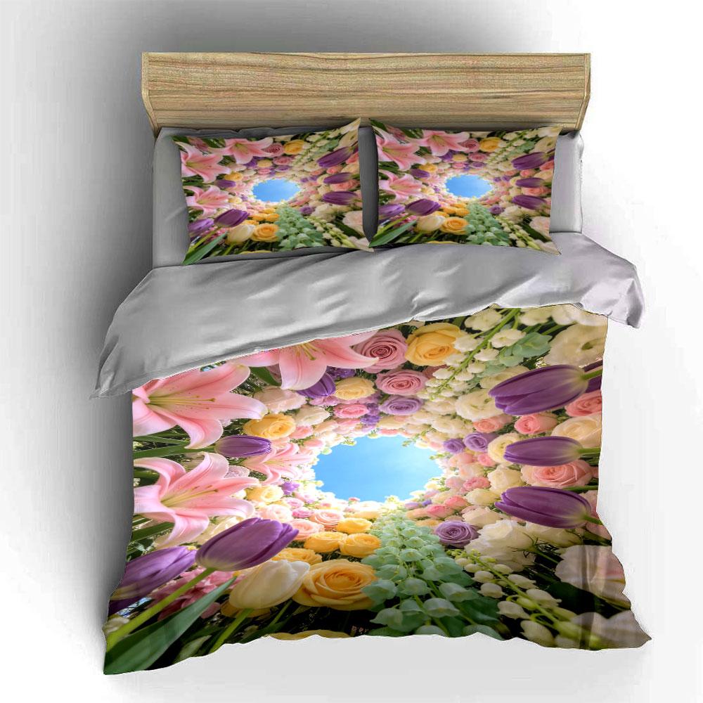 Colorful Flowers Surrounding Sky. Bedding Sets Duvet Cover Sets Duvet Covers Pillowcases(1 * Duvet Cover 2 * Pillowcases Without Duvet Insert)