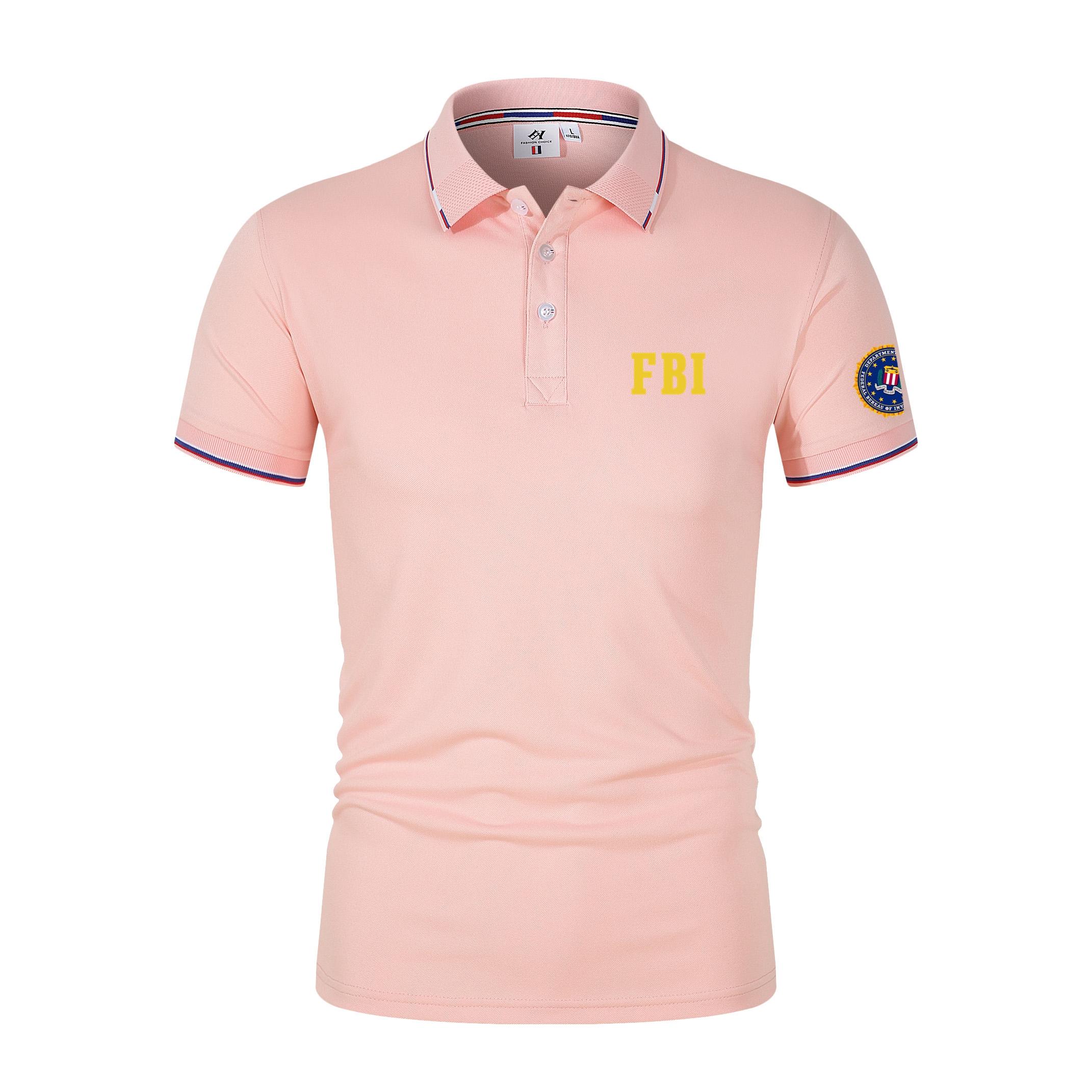 Мужская летняя повседневная дышащая рубашка-поло FBI XL розовый