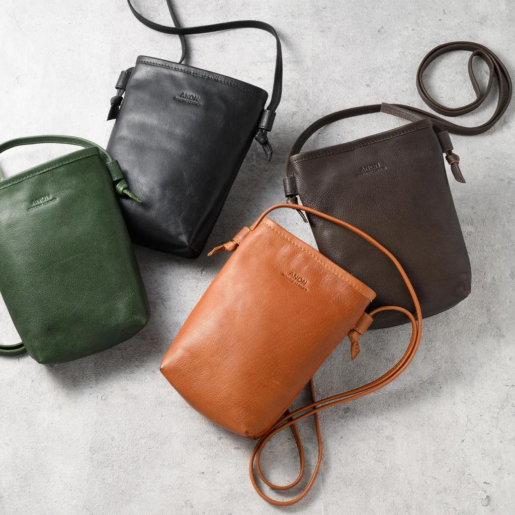 ANON Goat Leather Vertical Shoulder Bag (Women's, Crossbody, Lightweight, Mini Shoulder Bag, Smartphone Fitment, Leather, Goat Leather, Popular)