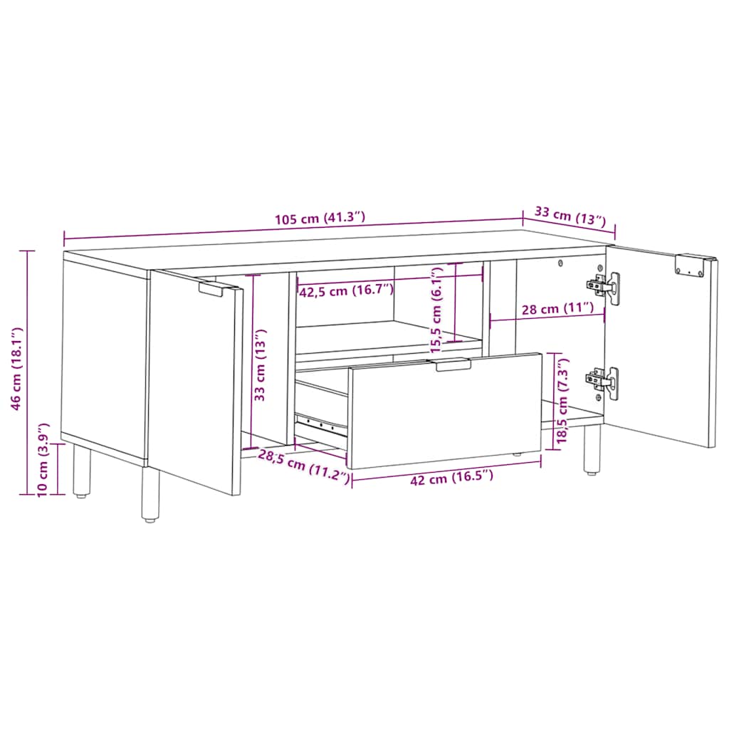 TV Cabinet Black 105x33x46 cm Particle Board