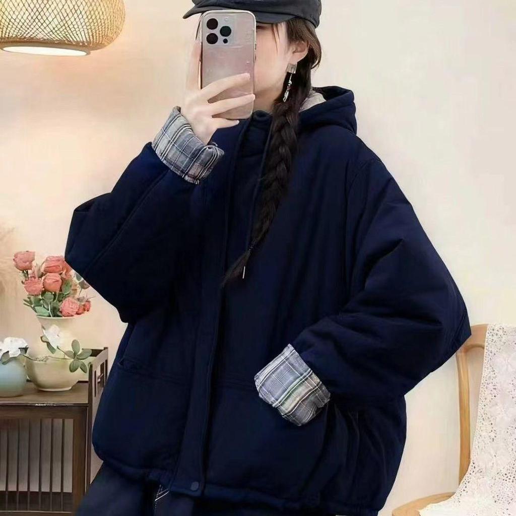 Stylish Korean Plaid Cotton Padded Workwear Jacket for Autumn/Winter