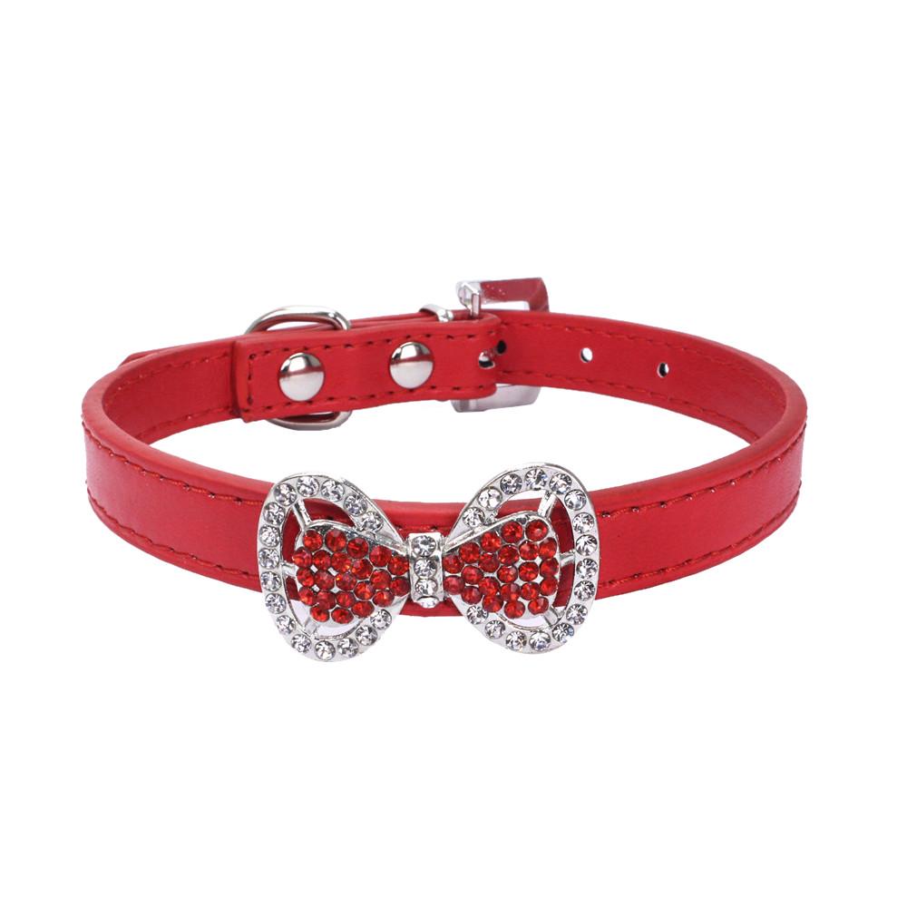 Cheap Pet Dog Bowknot Diamond Dog Cat Puppy Collar Leather Pet Collar