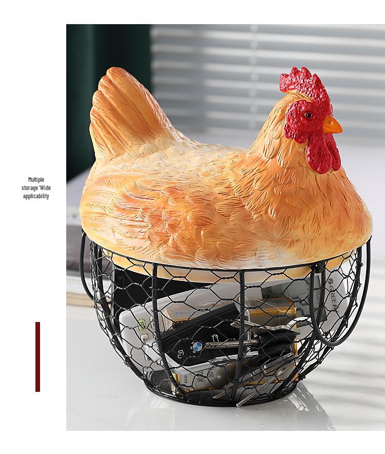Creative Wrought Iron Hen Basket for Eggs, Garlic, Fruits, Snacks, and Kitchen Decor