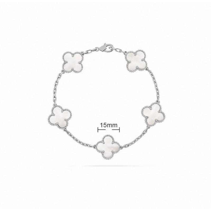 Four-leaf Clover Five-flower Bracelet for Women Rose Gold Lucky Clover Bracelet with White Mother-of-pearl and Red Agate Fashionable Bangle