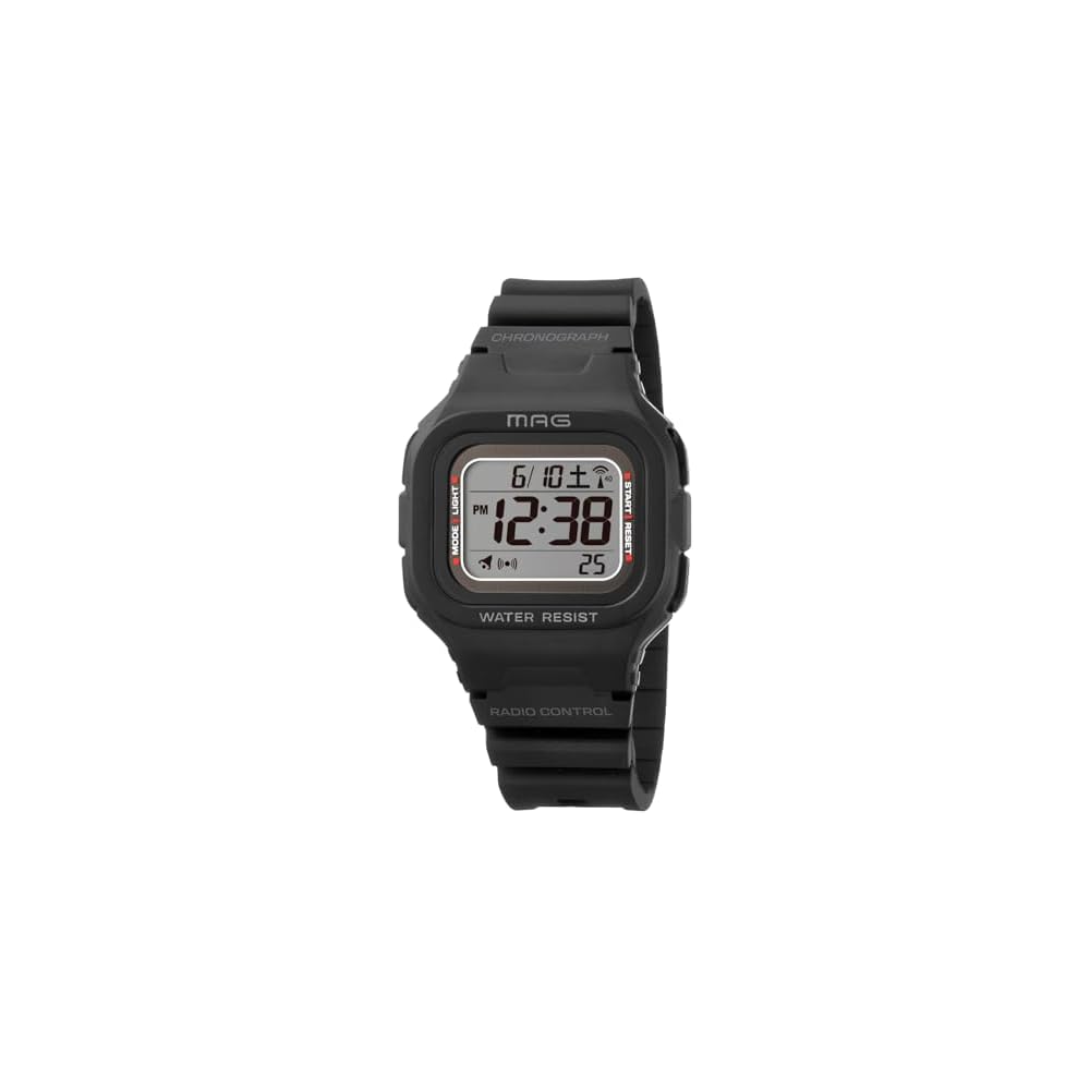 MAG Digital Radio-Controlled Solar Dual Power Watch, Waterproof, Urethane Strap, Slightly Smaller Size, Suitable for Children, MW-550A BK Black