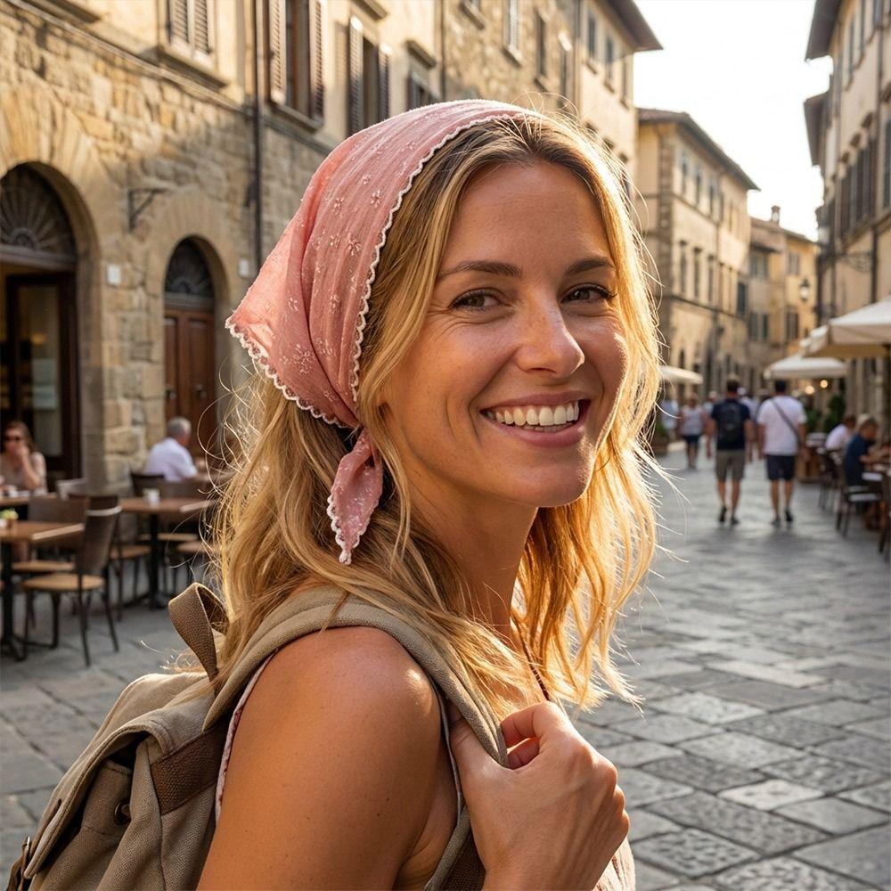 Sweet Lace Design Flower Neck Scarf French Style Gentle Head Wrap Headband Turban Hair Ribbon Summer Season