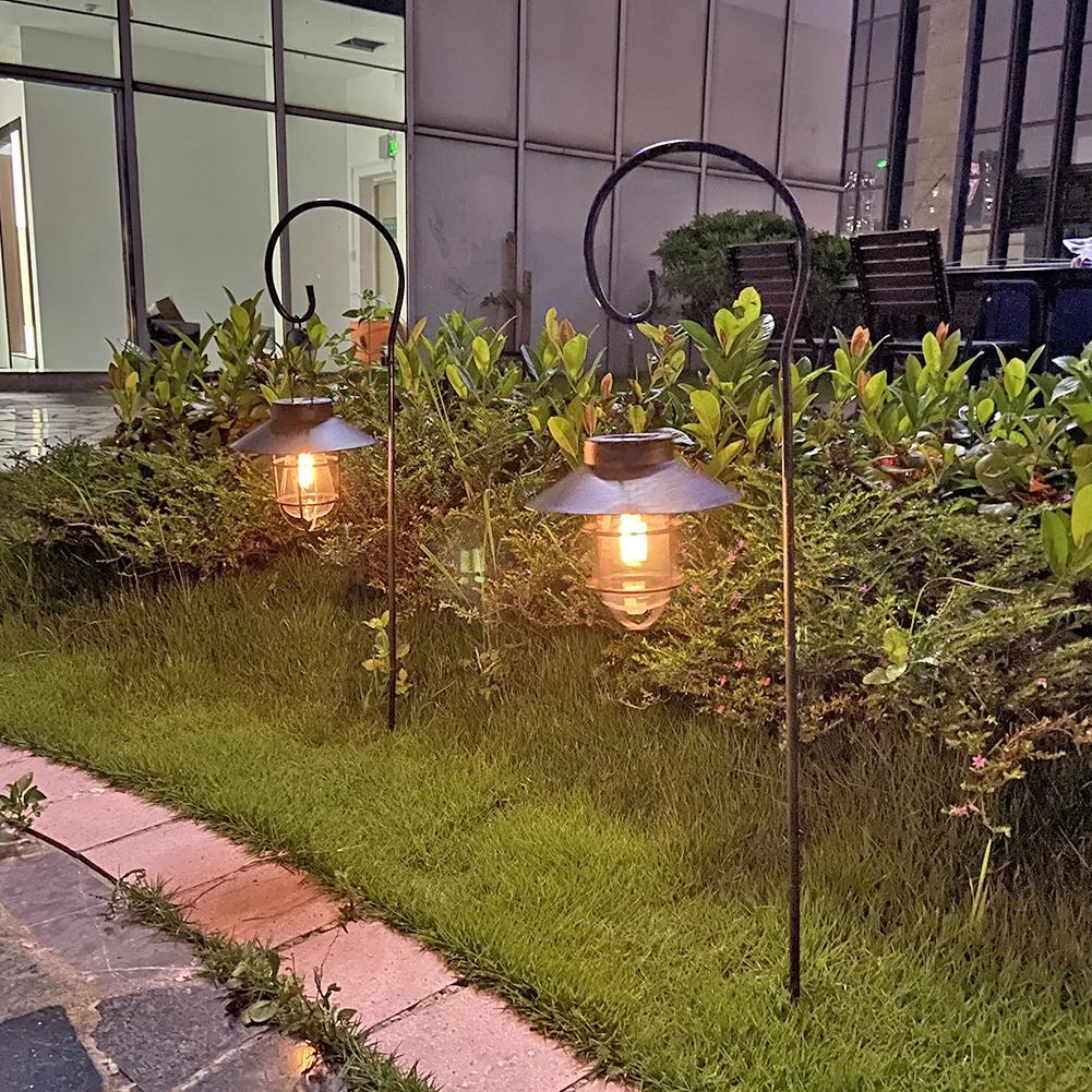 Solar Lantern Lamp Outdoor Hanging Tent Lamp Waterproof Vintage Metal Solar Lights with Tungsten Bulb for Patio Garden Decor