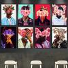 Famous Rapper Star Portrait with Flowers Canvas Painting Hip Hop Singers Abstract Art Posters Prints Wall Art Picture Home Decor