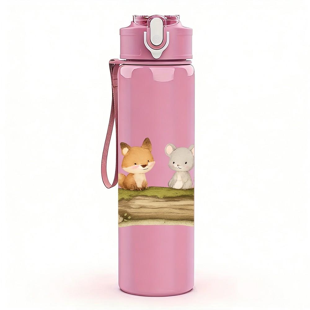 1PC Forest Bear Rabbit Family Print 750ml Color Plastic Sports Water Bottle Leakproof Flip Straw Lid Suitable for Sports Office Home Use
