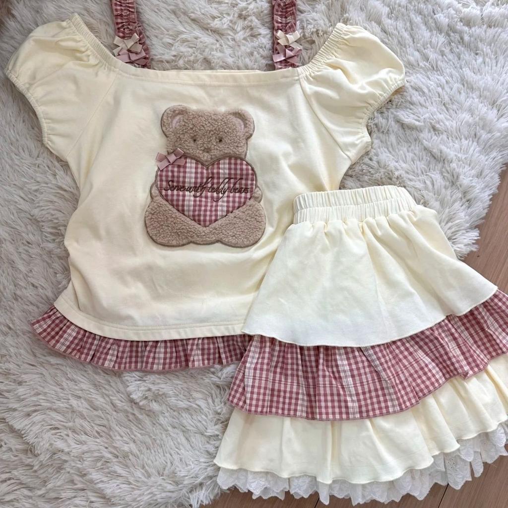 Girls Summer Plaid Lace Cami Dress Set Trendy Ruffle Two Piece Outfit For Big Kids
