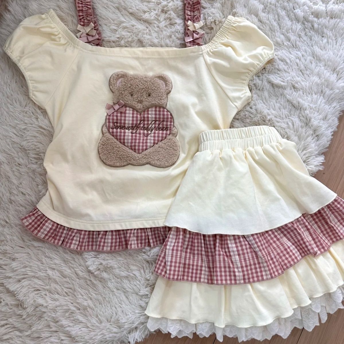 Girls Summer Plaid Lace Cami Dress Set Trendy Ruffle Two Piece Outfit For Big Kids 120