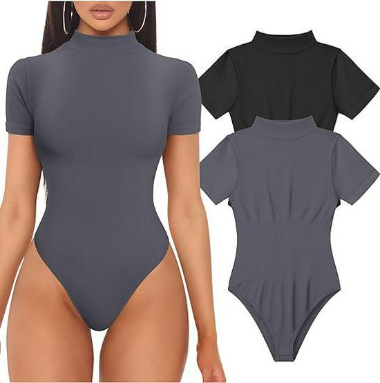 2024 Hot Seller Women's Ribbed High Neck Short Sleeve Yoga Bodysuit
