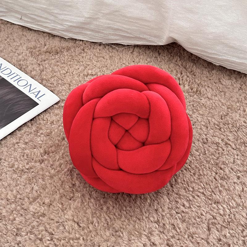 Nordic Woven Rose Plush Pillow for Sofa Back Support Cozy Home Decor Cushion