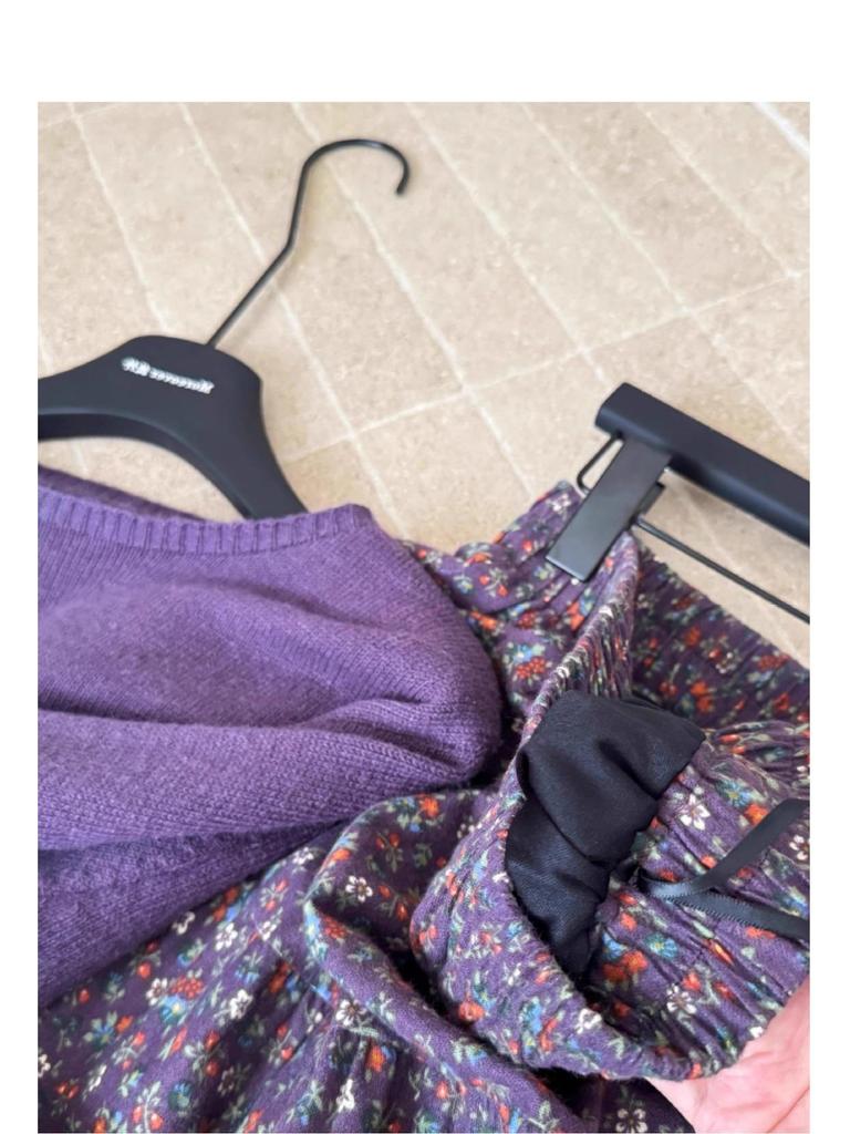 Women's Autumn 2025 Elastic Waist Floral Print Midi Skirt - Soft, Loose, Versatile Over-the-Knee Skirt