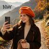 Artist Cap with Rhinestone Star Women Knitted Beret Hat for Fall Winter, French Style Knitting Star, Stretchy Solid Color Elastic