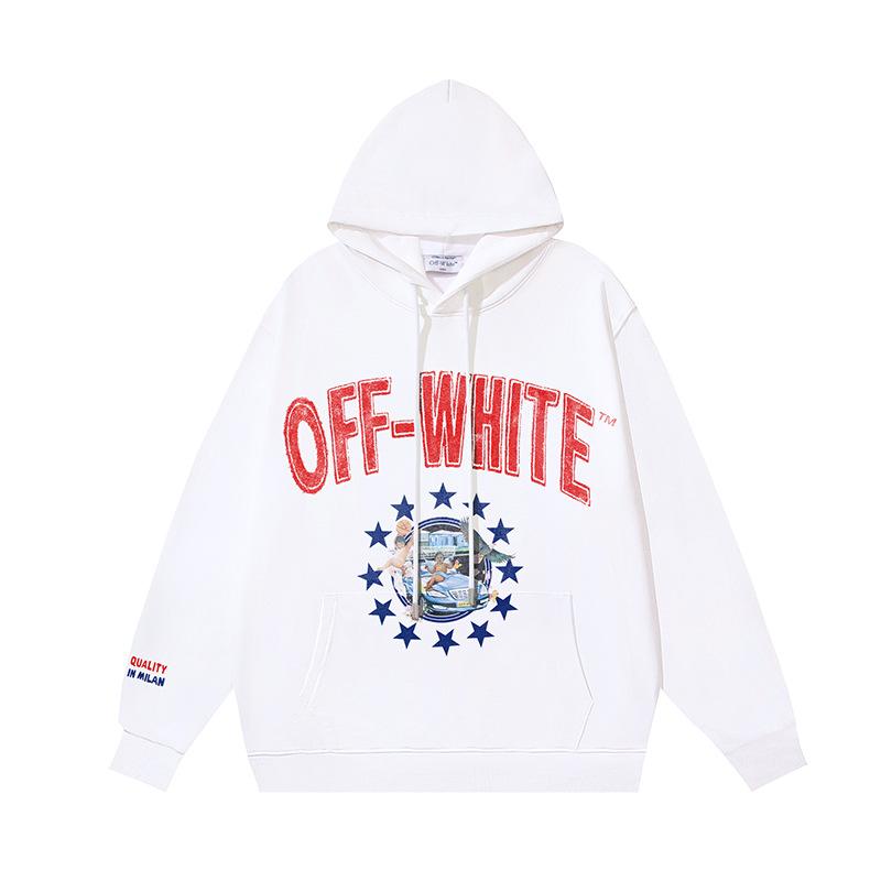 1220 Off-White 2025 Autumn and Winter New OW Angel Letter Pattern Pullover Print Men's and Women's Hooded Sweatshirt