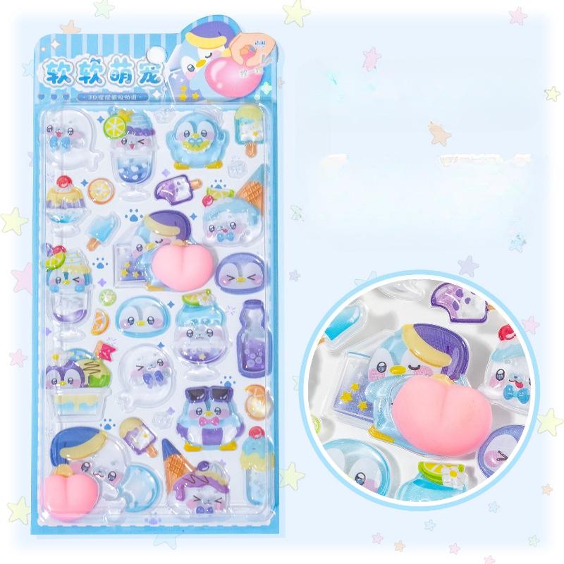 3D Relief Stickers Soft Cute Pet Cute Cartoon Puffy Sticker for Journaling DIY Phone Case Decoration Kawaii Stress Relief