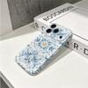Refined Blue Gold Ornate Baroque Floral Pattern Graphic Art Film Aesthetic Protective Shockproof Bumper Case Cover For iPhone 13 14 15 16 Pro Max Plus