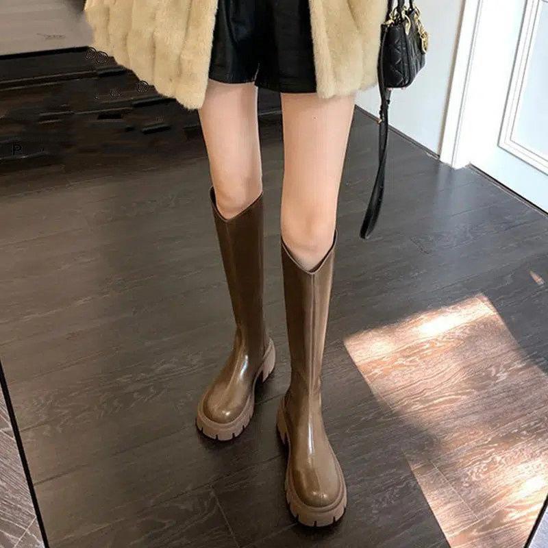 But knee boots women's 2025 autumn new rear zipper thick heel round head thick-soled high boots women's long knight boots