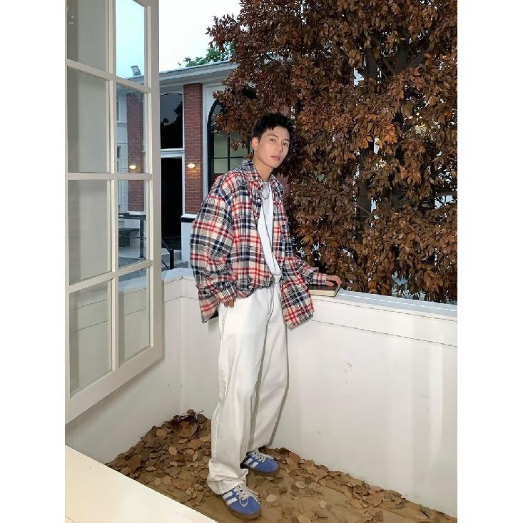 American Retro Design Mixed Color Stripe Long Sleeve Shirt Men and Women Casual Loose Spring and Autumn Couple Coat Men