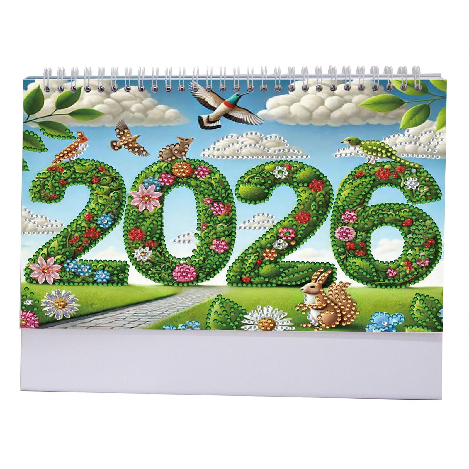 

2026 Calendar Diamond Painting Kit with Irregular Shaped Diamonds for Living Room Bedroom Office Desk Gift Giving