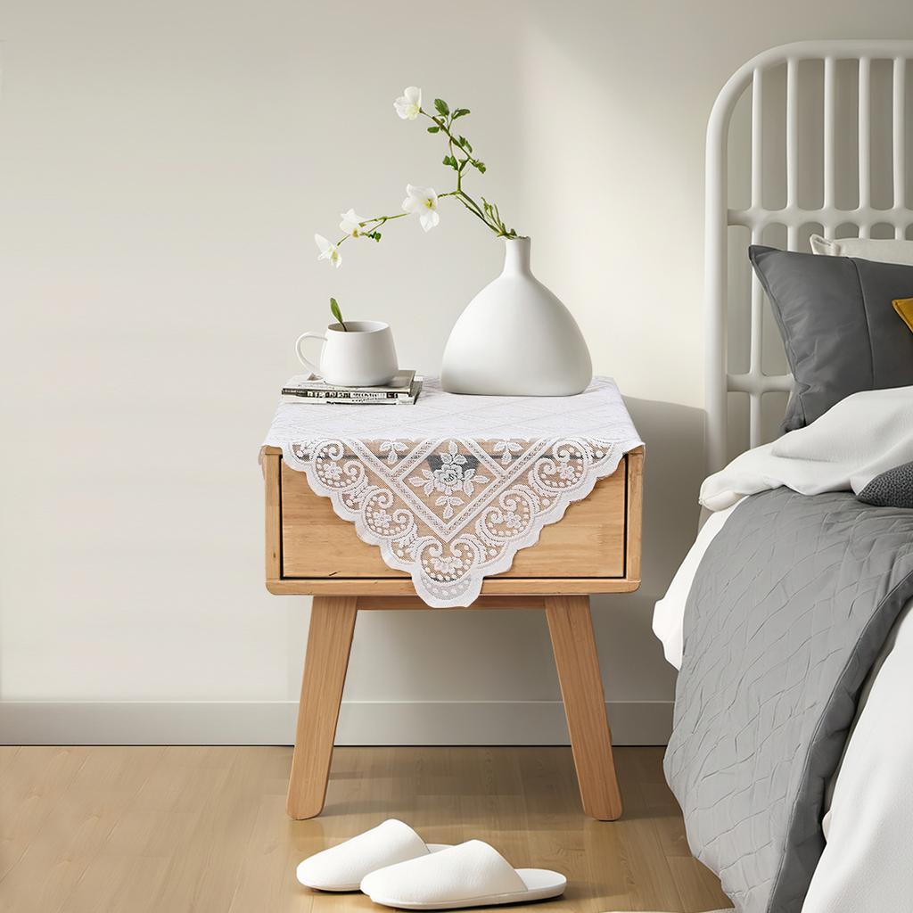 One Antique Embroidered Lace Tablecloth Solid Color Elegant Flower Cut Process Polyester Square Tablecloth100% Polyester