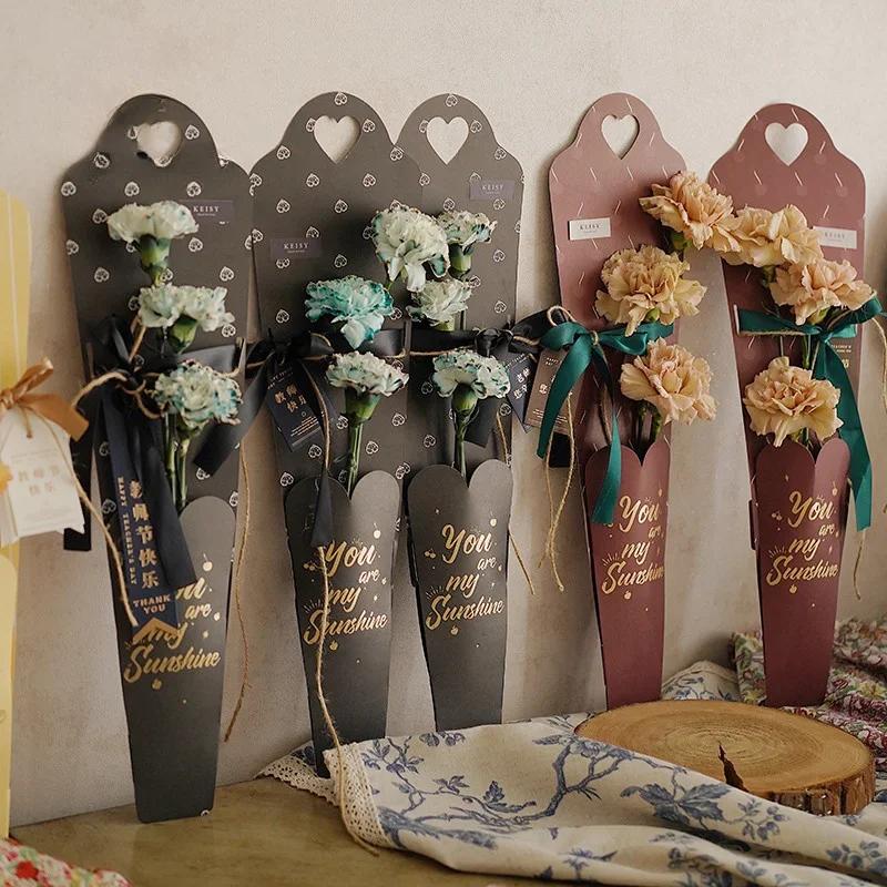 Kraft Paper Teacher's Day Flower Box Gift Box Packaging Box Mother's Day Single Flower Portable Bunch Romantic Decorate Desktop