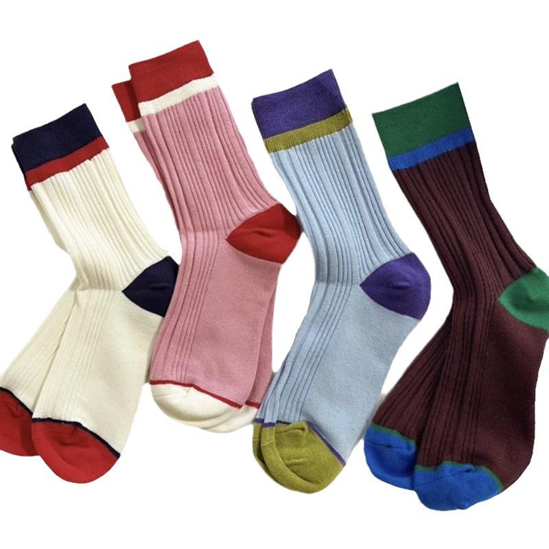 Light Luxury Color Matching Medium Tube Socks Trendy Modern Retro Stacking Socks Girl Pink Cotton Stockings