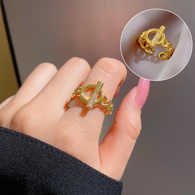 Bague de Couple en Or Véritable, Bague Simple Mode Tendance pour Femme, Bague à Ouverture Réglable, Bague Style Vent Froid Ot