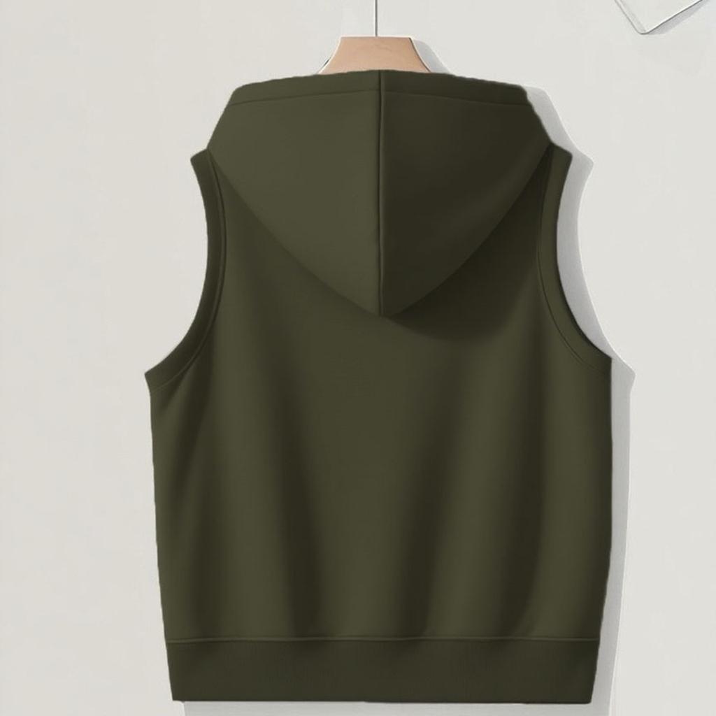 Women's Solid Color Plus Size Fashionable Hooded Drawstring Pocket Vest Top Jacket