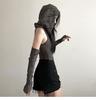 Dune Wasteland Spice Girls Sleeves Hooded T-Shirt Women's Summer New Sexy Belly Navel Chic Ripped Short Top