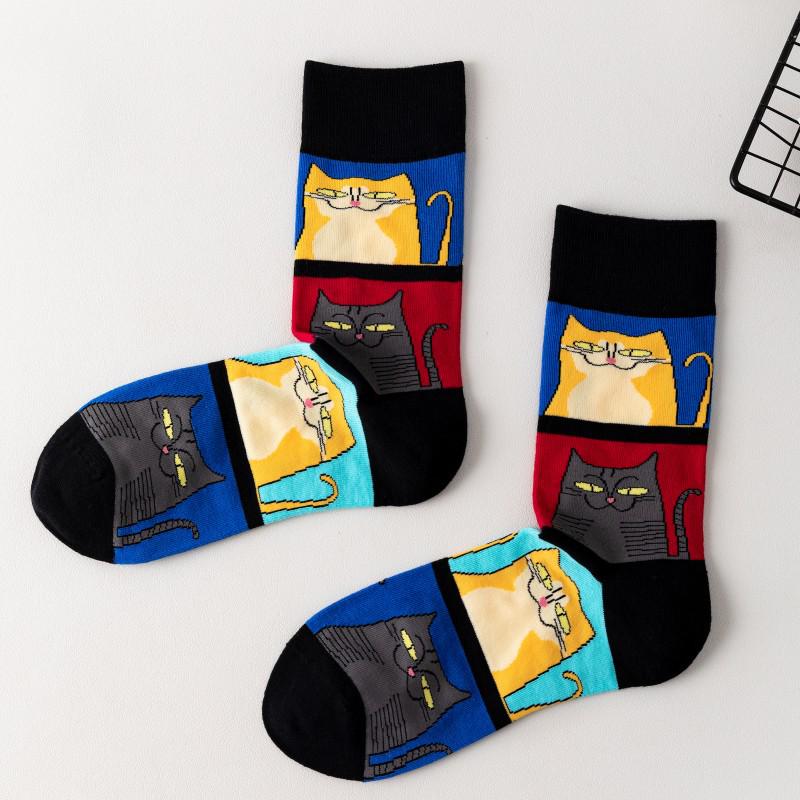 Modische Damen-Kniestrümpfe mit Cartoon-Katzen - Frühling/Herbst Europäischer Stil Niedliche Streetwear
