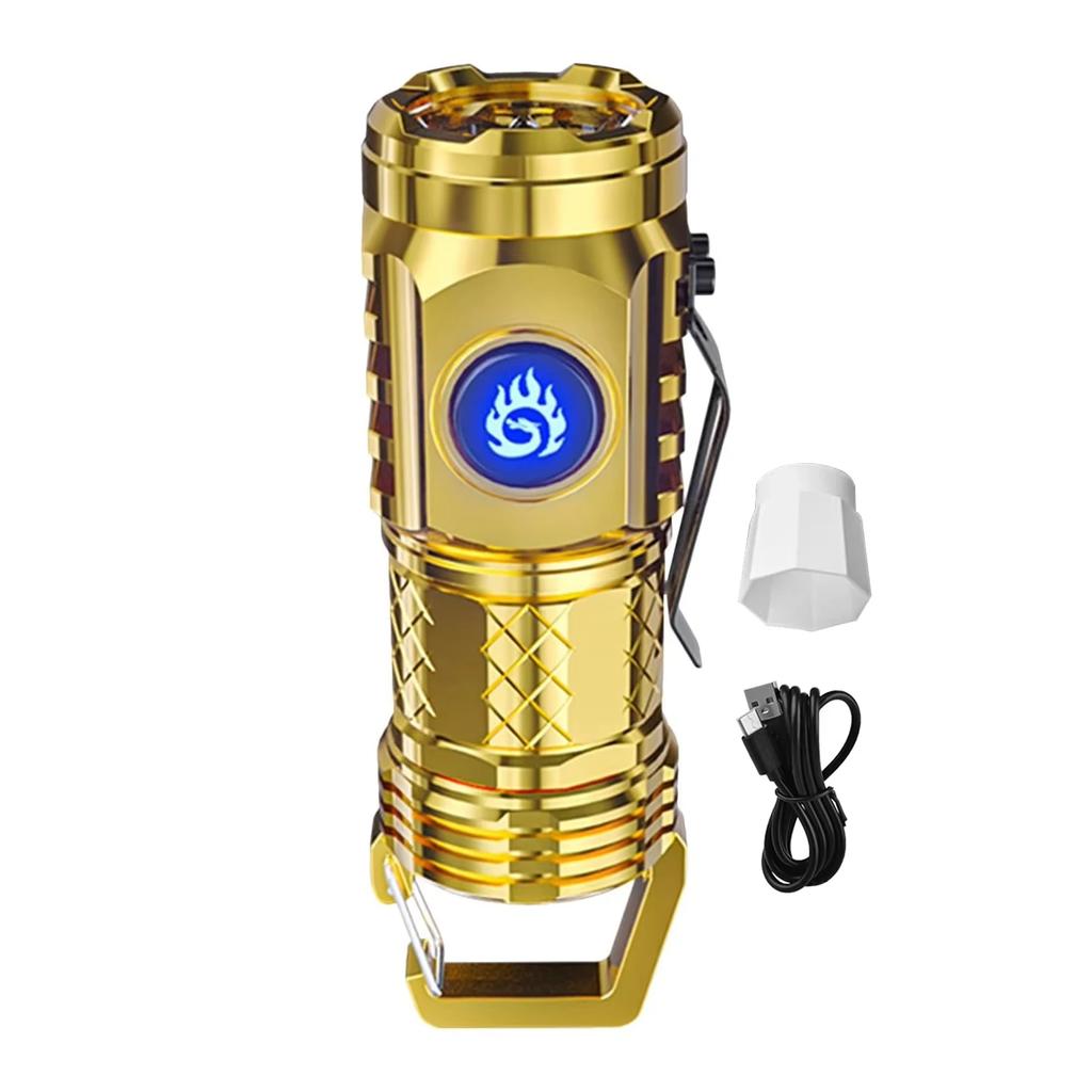 High Strong Power LED Flashlight Built-in Battery Type-C Rechargeable with Pen Clip Torch Outdoor Camping Emergency Lantern