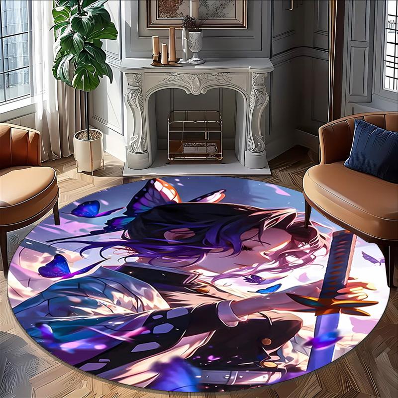 1pc Demon Slayer1 Print Round Carpet Chair Round Carpet Suitable for Bedroom Living Room Home Decorative Carpet