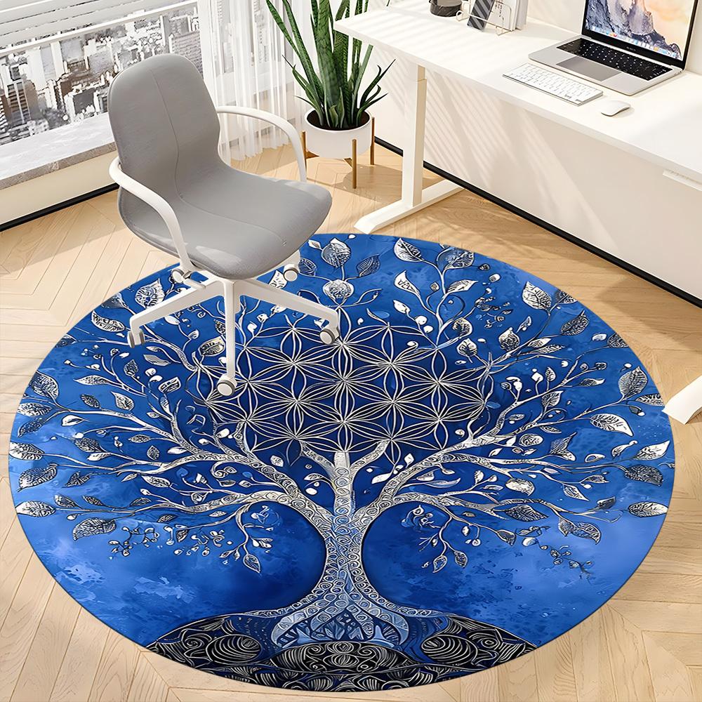1 Alfombra Redonda de Oficina con Mandala de Árbol, Alfombrilla Adecuada para Oficina, Debajo de Sillas de Oficina, Dormitorio, Sala de Estar, Decoración del Hogar, Decoración de Habitación