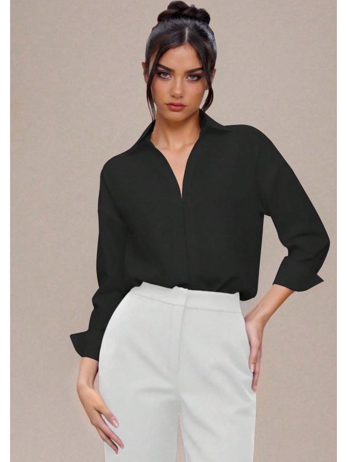2026 European Fashion Slim-fit Mid-sleeve Women's Lapel Shirt