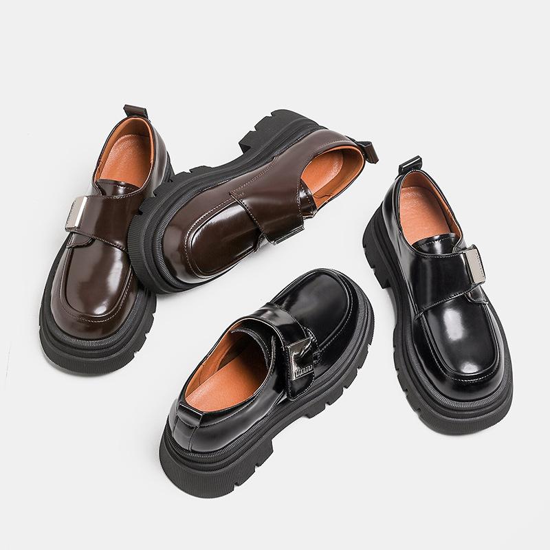 Small leather shoes women's 2025 spring and autumn new versatile single shoes British style platform shoes lace-up shallow mouth big head shoes wome