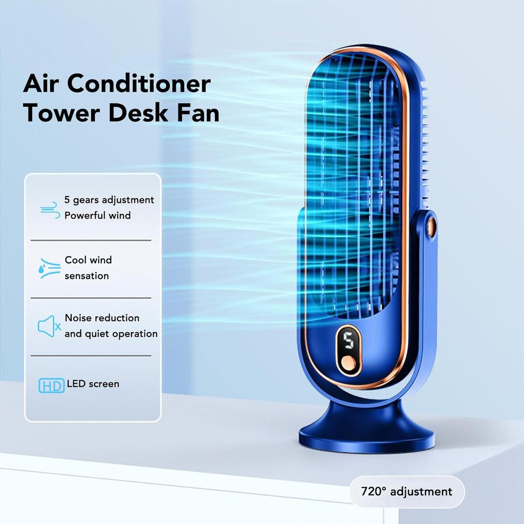 Heayzoki Tower Fan, Table Fan with 5 Speeds, Ultra Quiet Operation, Brushless Motor Tower Fan for Home Office Car (Blue)