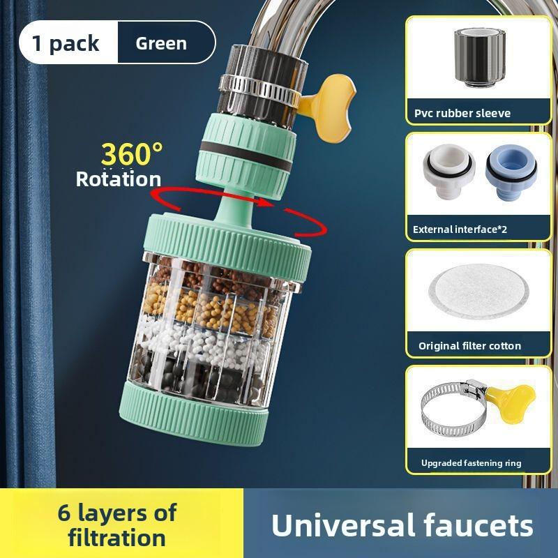 Kitchen Faucet Filter Extension, Rotatable, Detachable and Washable Six-layer Filter Head, Universal Water Splash-proof Filter Nozzle
