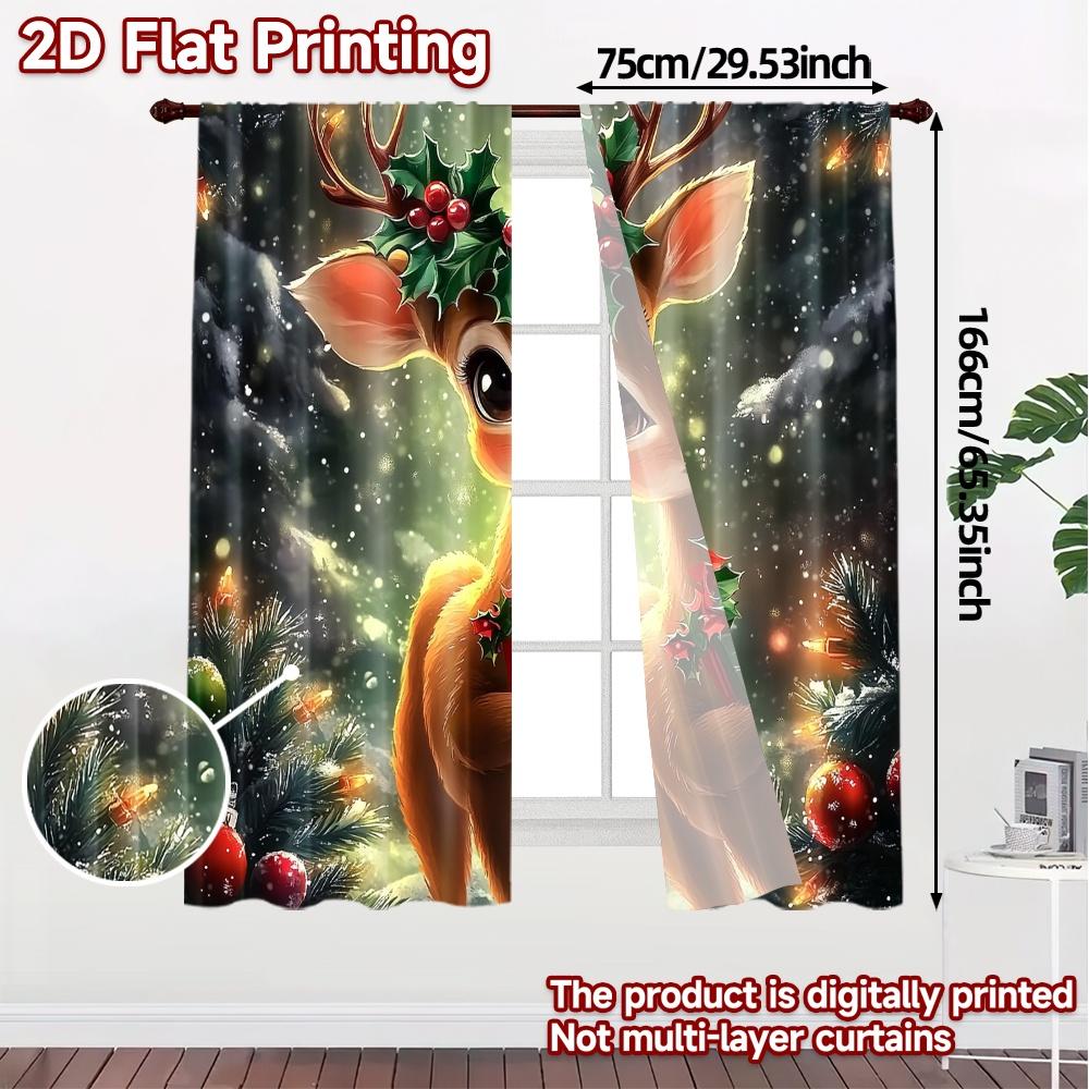 2pcs,Curtains Cute Christmas Deer Present (3) Modern Curtains&Window Treatment Semi-Sheer Curtains Decorations Outdoor Ldeal for
