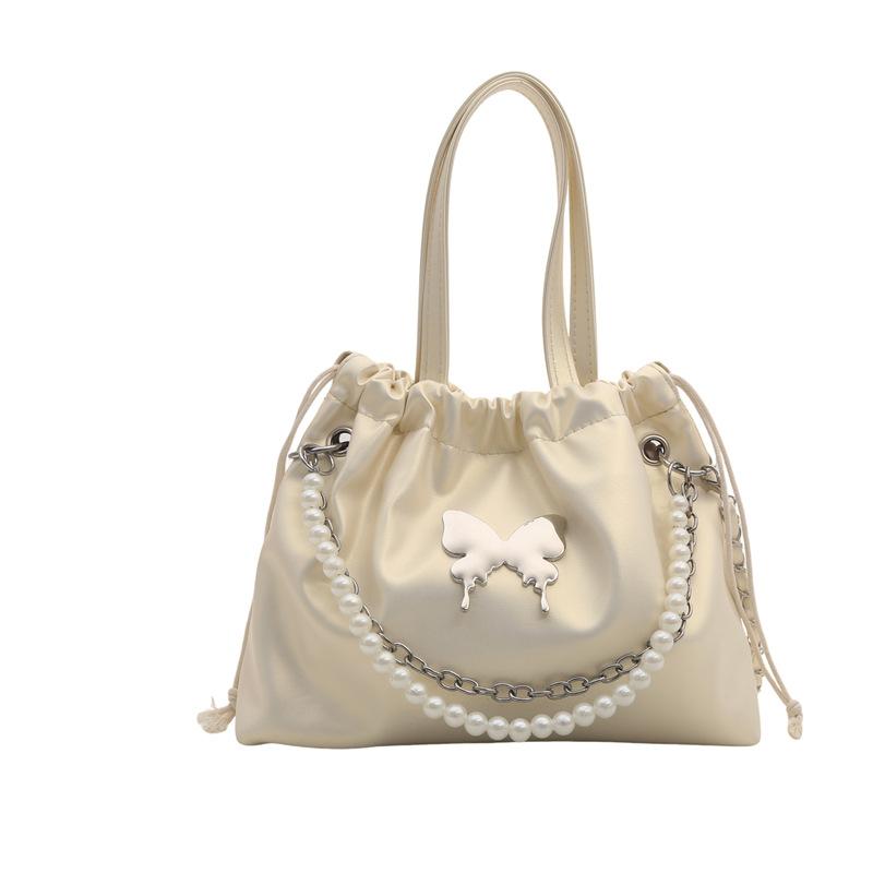 Women'S Bag Fashion Pearl Bucket Bag Texture Pu Handbag Simple Versatile Shoulder Bag