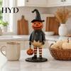Unique Holiday Gift for Fall Pumpkin Witch Figurine, Spooky Halloween Statue with Lantern, LED Lighted Night Lamp Vintage Gothic Resin Tabletop Mantel