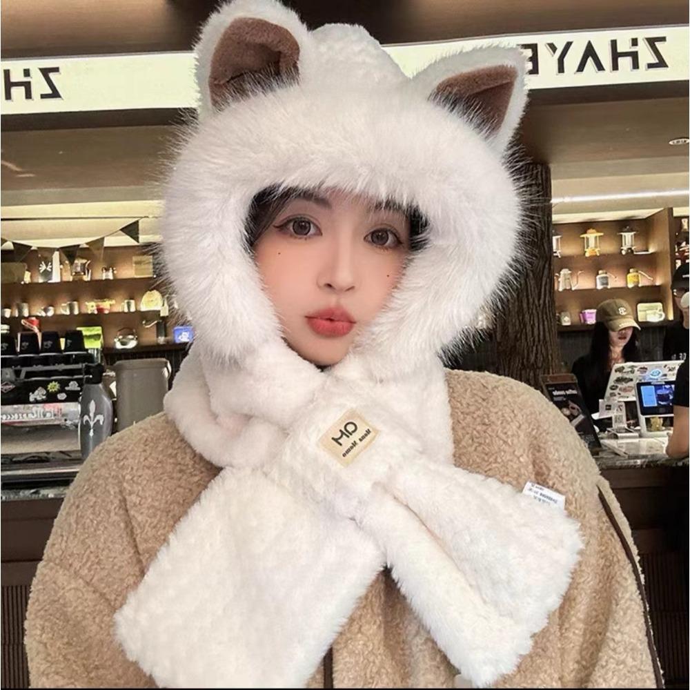 Plush Bear Hat Cute Face Small Windproof Warm Ear Protection Versatile Pullover Hat