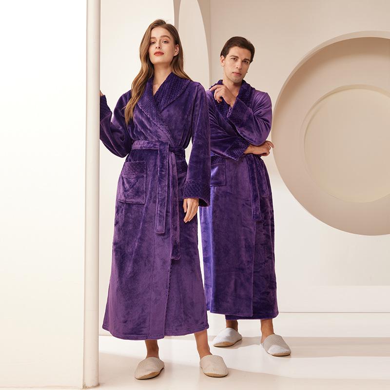 Patchwork Plus Size Losse Flanellen Koraalvlies Badjas voor Mannen & Vrouwen - Herfst Winter
