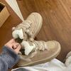 Womens Snow Boots Winter New Retro Round Toe Low-top Lace Up Warm Plush Flat Shoes Fashion Versatile Non Slip Casual Sport Shoes
