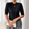 Womens Solid Color Knit Pullover Sweater 2026 Round Neck Short Sleeve Slim Fit Casual Elegant Top