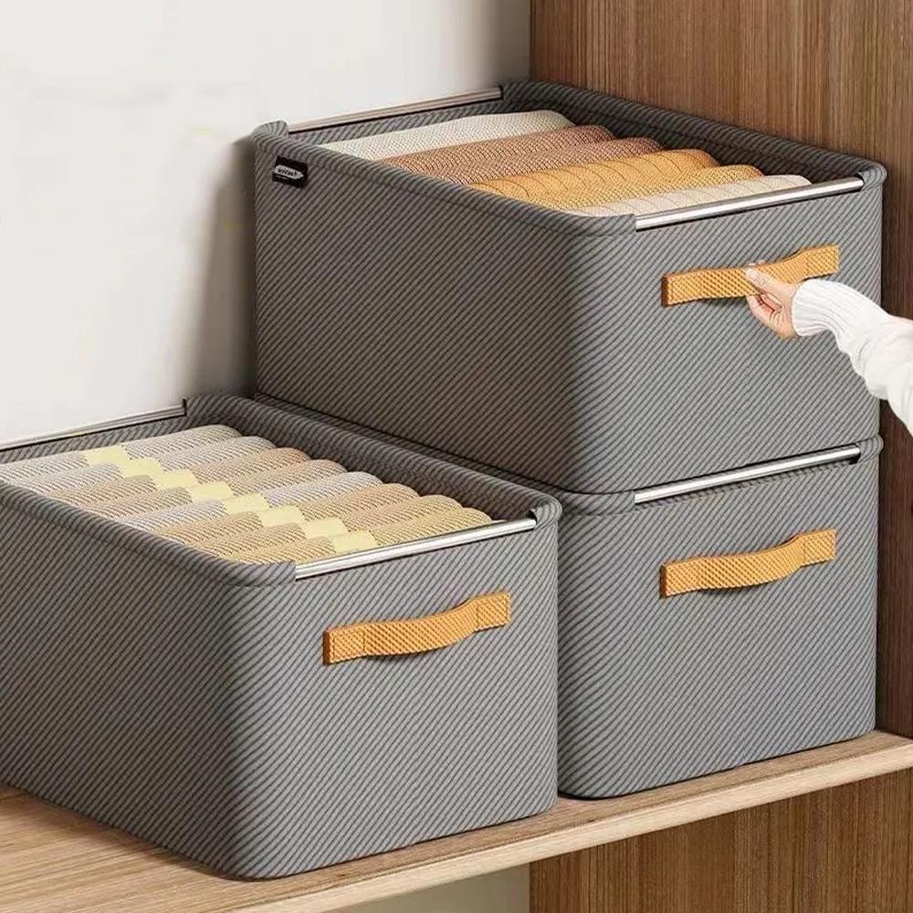 Wardrobe Organizer Box Foldable Storage Box Versatile Thickened Pants Sweater Storage Basket with Handle&Steel Frame Household