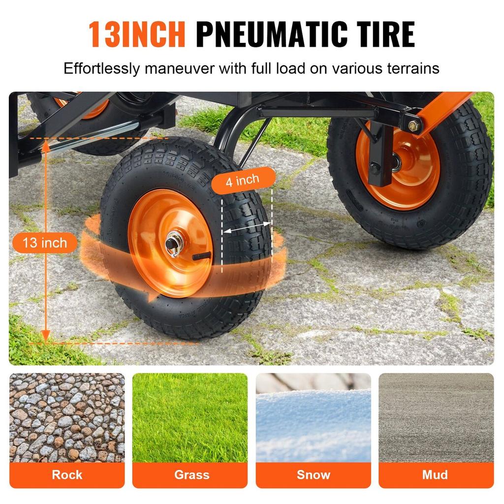 Poly Garden Dump Cart Heavy-duty Yard Carts and Wagons 1500 lbs 13" Tires